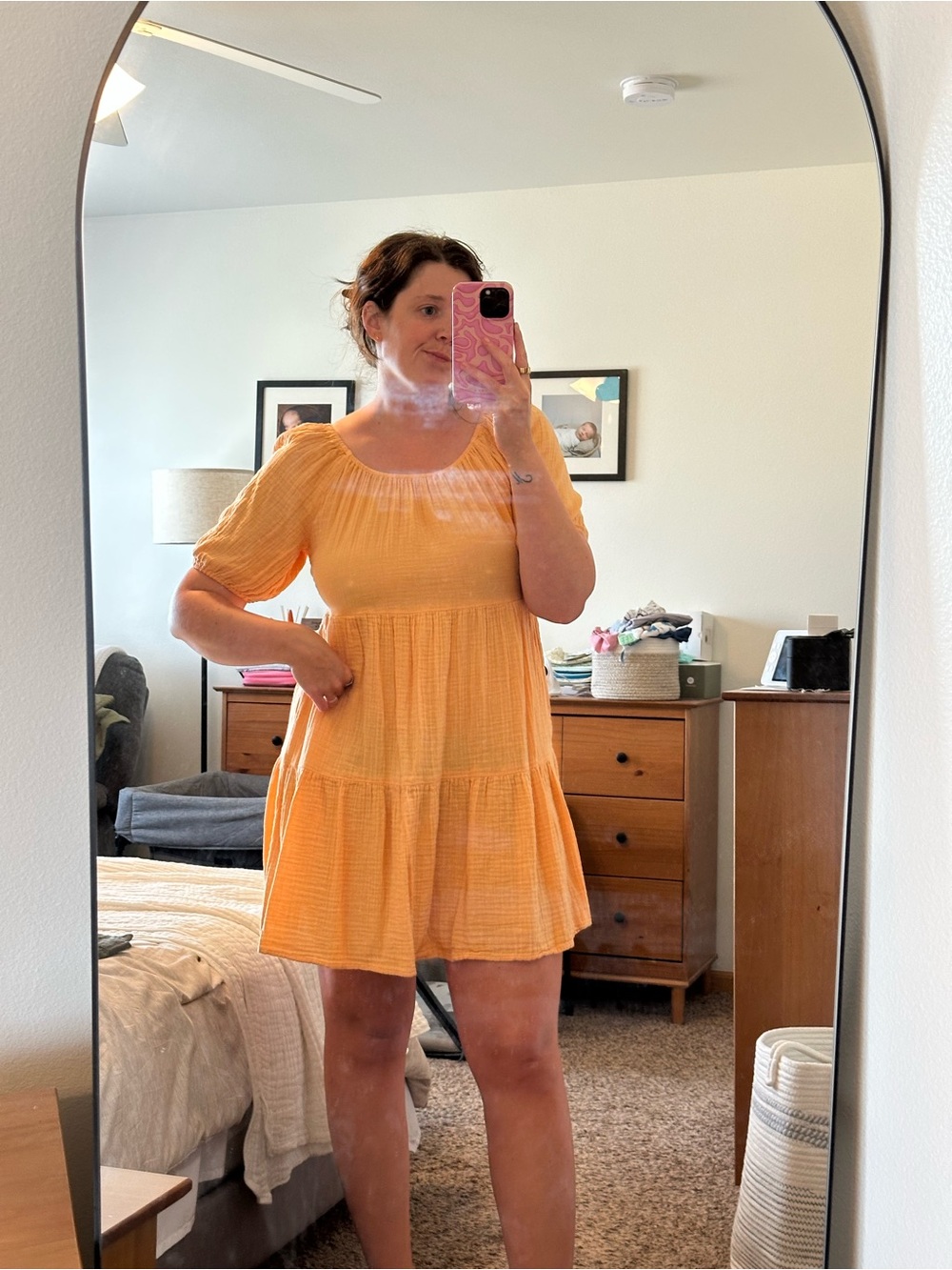 Old Navy Orange Gauze Tiered Short Sleeve Dress L